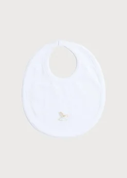 Bibs | Gifting | Pepa London White Bib with Beige Embroidered Rocking Horse