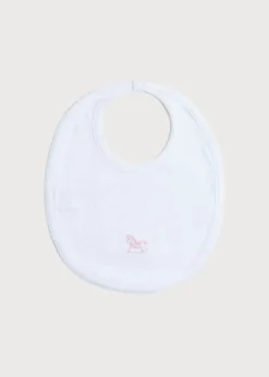 Bibs | Gifting | Pepa London White Bib with Pink Embroidered Rocking Horse