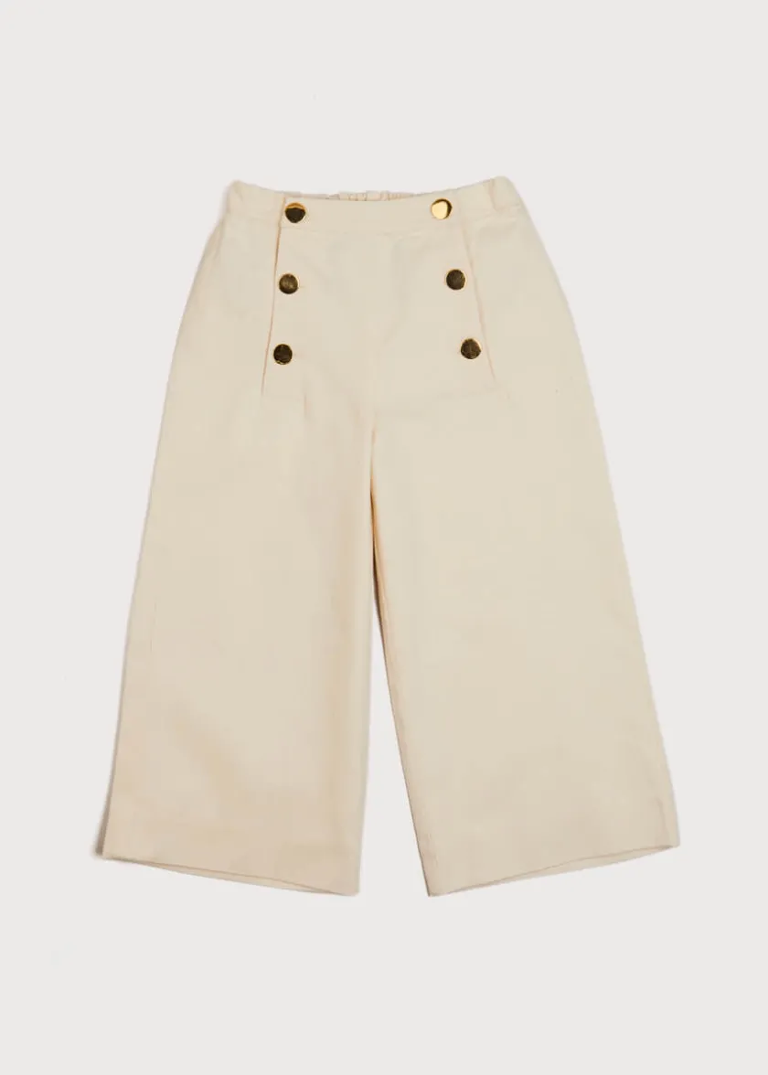 Trousers | Pepa London Wide Leg Front Button Trousers in Beige (2-10yrs)