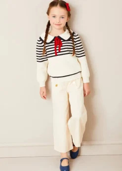 Trousers | Pepa London Wide Leg Front Button Trousers in Beige (2-10yrs)