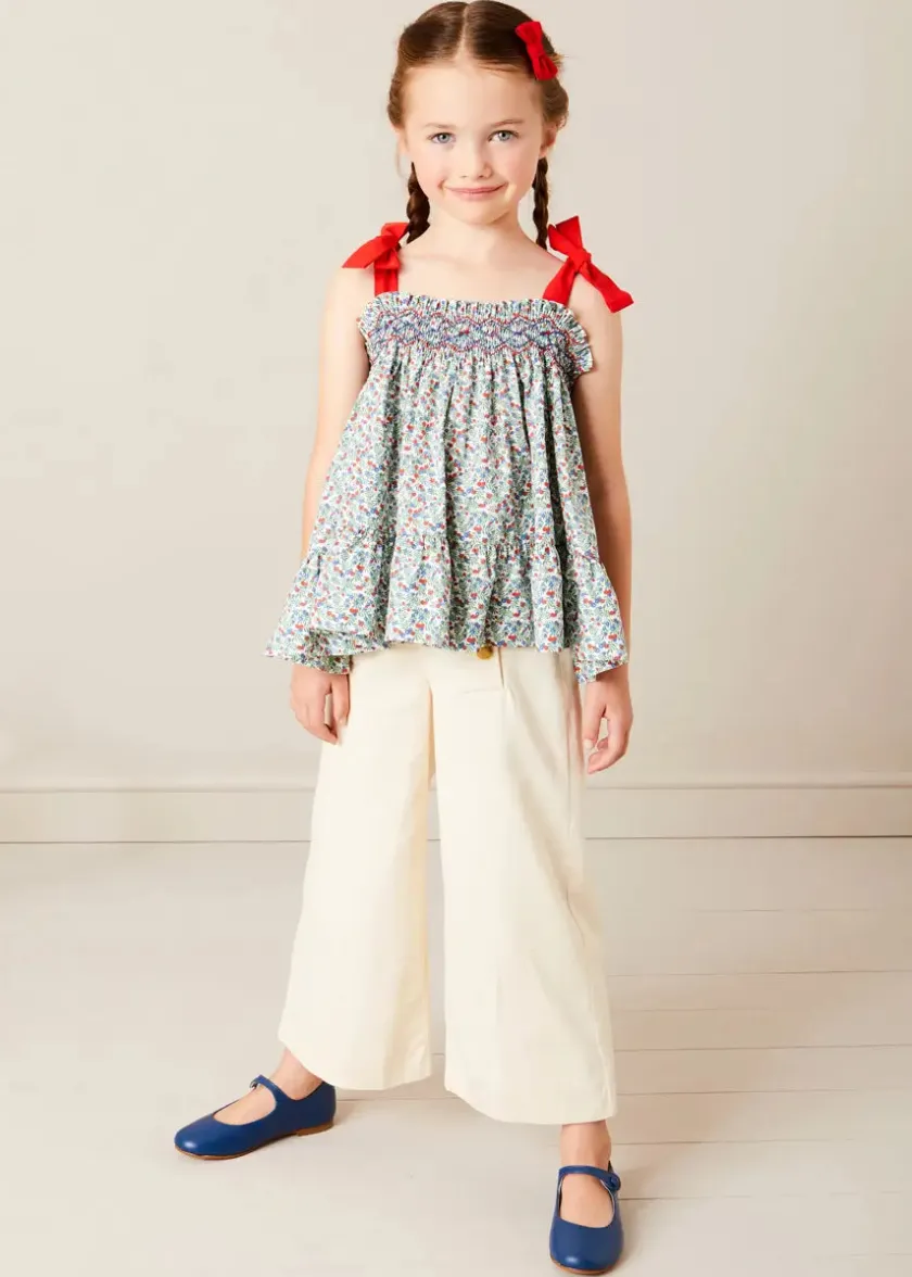 Trousers | Pepa London Wide Leg Front Button Trousers in Beige (2-10yrs)