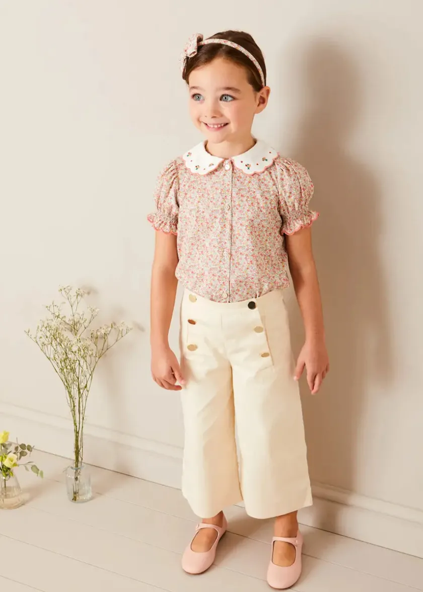 Trousers | Pepa London Wide Leg Front Button Trousers in Beige (2-10yrs)