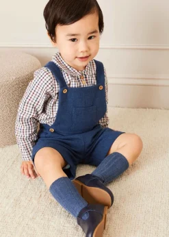 Shorts & Trousers | Dungarees & Rompers | Pepa London Wool Front Pocket Dungarees in Blue (18mths-5yrs)